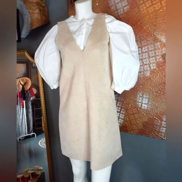 Nwt Zara Faux Suede Pinafore Style Mini Dress - Picture 1 of 14